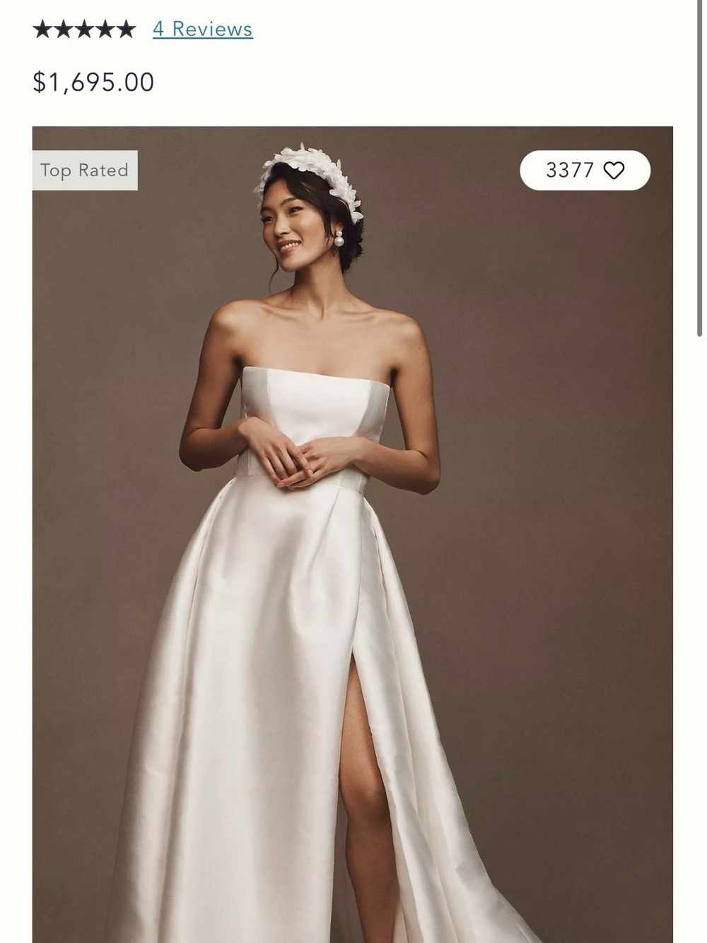 Anthropologie Strapless Satin A-Line Wedding Dress - Ivory